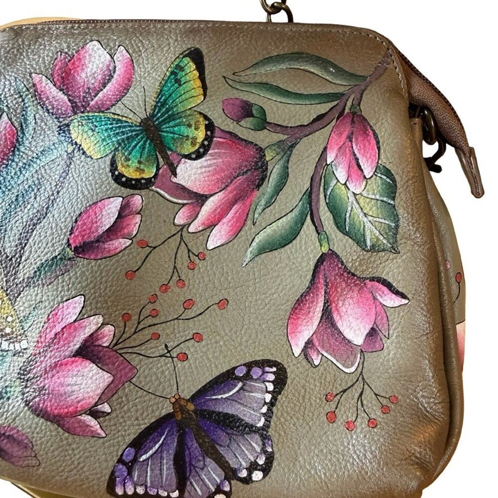 Anuschka Floral Leather Painted Crossbody Purse Handbag Shoulder Bag 8x7x3 - Picture 13 of 13